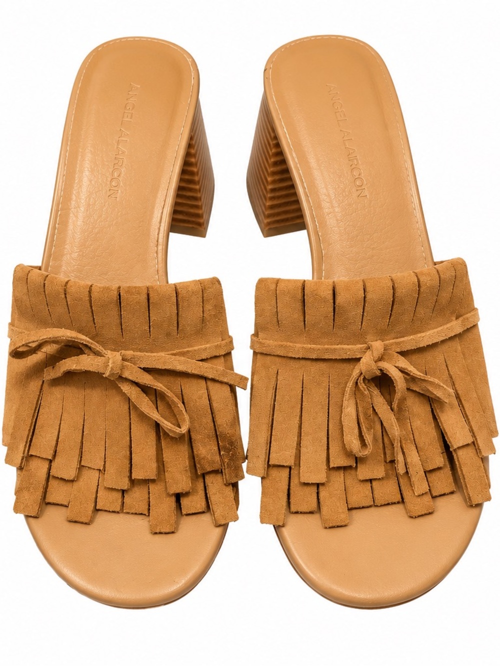 Angel Alarcón Suede Fringe Block Heel Mules – Size 40